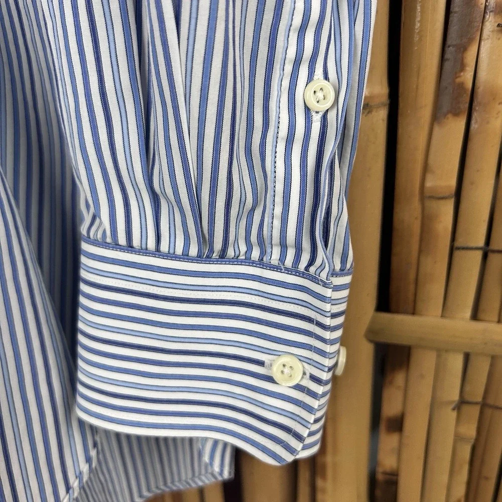 David‎ Donahue Trim Fit Men's Dress Shirt Long Sleeve Blue White 16.5 - 34/35